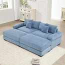 92'  Oversized Cloud Modular Sectional Couch, Soft Corduroy Fabric With Chaise 6 Throw Pillows, Deep Seat Wide Armrests, Ergonomic Design Easy Assembly, Soft Corduroy,For Living Rooms Lounges, Blue