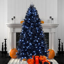 7.5ft Black Christmas Tree with 500 White LED Lights, 2156 Tips PE+PVC Artificial Tree for Halloween & Holiday Decor, Hinged Structure with Stable Metal Stand