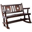 Rustic Brown Outdoor Wood Rocking Bench - Double Rocking Chair for 2 Persons with Curved Seat, Porch Rocker