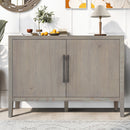 U_STYLE 47.25-Inch Farmhouse Sideboard with Pine Veneer and 2 Doors, Retro Buffet with Adjustable Feet, Minimalist Wooden Storage Cabinet with Metal Handles for Living Room, Kitchen