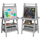 Qaba Easel for Kids, Double Sided Kids Art Easel with Paper Roll, Magnetic Whiteboard, Chalkboard & Storage, Standing Toddler Easel for Painting & Drawing, Gift for Boys, Girls Ages 3-6 Years, Gray