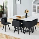 7-Piece space saving tableware set: melamine board table+PU cushioned chair, black powder coated iron frame for kitchen/dining room