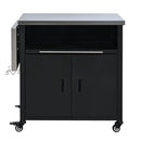 Foldable Outdoor Prep Station BBQ Cart with Trash Rack, Black Stainless Steel & Iron Frame, 73.8'L x 22.4'W x 35.8'H
