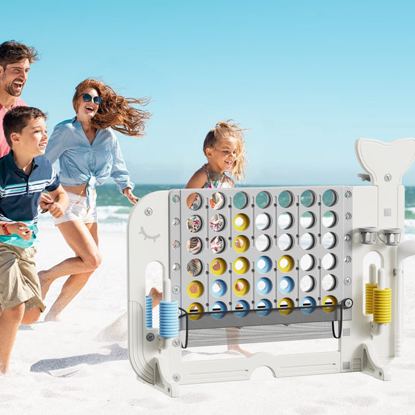 4-to-Score Giant Game Set with Mesh Bag & Jumbo Connect 4, Basketball Hoop, Ring Toss & Golf Games & Height Adjustable for Indoor & Outdoor Fun for Kids and Adults