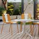 4-Pack Modern Striped Color Block Chairs – Indoor/Outdoor PP Seat & Sturdy Metal Legs, Vibrant White, Orange, Beige with 36 Inch Indoor/Outdoor Modern White Round PP Table