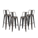 24'Metal Barstool,Country Rustic Style with Back, Kitchen Counter Bar Stool, Lightweight & Sturdy Build, Set of 4 -Matte Black