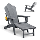 Folding Outdoor Adirondack Chair with Ottoman,HDPE All-weather Folding Fire Pit Chair,  Ergonomic Design Patio Lawn Chair for Outside Deck Garden Backyardf Balcony,Grey