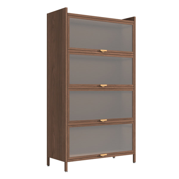 57'' Tall Metal 4 Flip Doors Cabinet, with Ample Storage Space for Bedroom, Office, Living Room, Hallway, Entryway (Walnut)