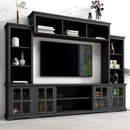 [VIDEO provided] ON-TREND Minimalism Entertainment Wall Unit with Bridge, Modern TV Console Table for TVs Up to 70', Multifunctional TV Stand with Tempered Glass Door, Black (Old SKU: SD000009AAB)