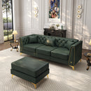 81.5' Light Luxury 3-Seater Modular Chesterfield Sofa, Faux Leather Couch with Handmade Button Tufted, Metal Trim Armrests & Thin Metal Legs, Includes 3 Pillows for Living Room, Apartment,Green