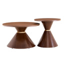 2-Piece Round Coffee Table Set with Walnut Textured Top and Metal Base in Walnut , Easy to Clean for Living Room and Bedroom