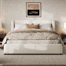 Queen Size Upholstered Bed Frame With Boucle FabricThick Wingback Headboard, White