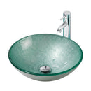 Green Ice-Crackle Tempered Glass Vessel Sink, Round Artistic Textured Bathroom Sink Bowl, Countertop Vanity Basin