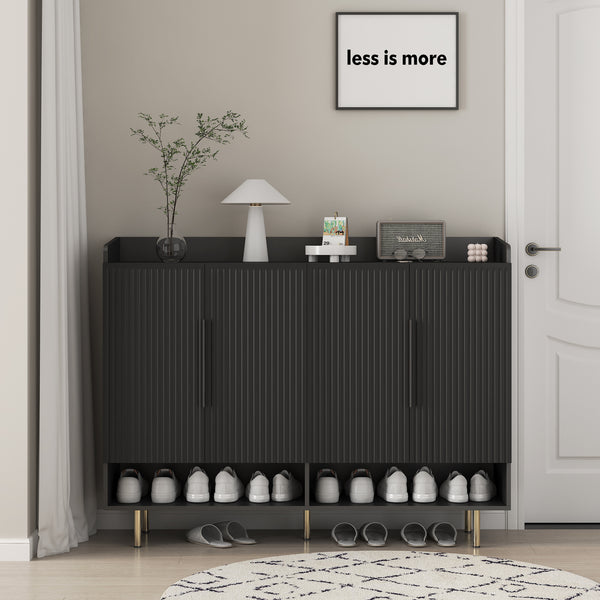 Sideboard,Shoe Cabinet with 4 Doors Large Modern Shoe Storage Organizer Cabinet with Adjustable Shelves for Entryway Black Shoe Rack Cabinet for Living room, bedroom