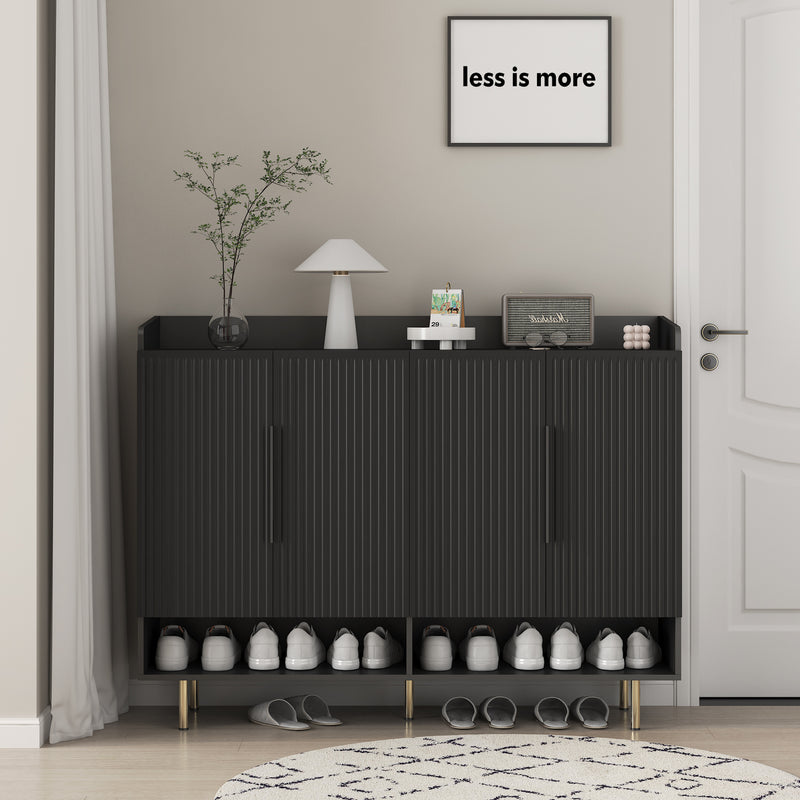 Sideboard,Shoe Cabinet with 4 Doors Large Modern Shoe Storage Organizer Cabinet with Adjustable Shelves for Entryway Black Shoe Rack Cabinet for Living room, bedroom
