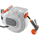 Retractable Garden Hose Reel, 1/2 in x 50 ft, Wall Mounted Hose Reel with 9-Function Sprayer Nozzle and 180° Swivel Bracket, Any Length Lock, Automatic Slow Rewind System, for Garden Watering