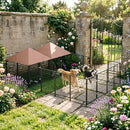 Large Outdoor Dog Kennel with 2 Rooms, Rotating & Adjustable Height Bowls, 13.5' x 9.4' x 5.1'