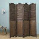 Antique Brown 4 Panel Arc Top Rustic Shutter Style Room Divider, Rustic Wood Foldable Room Divider