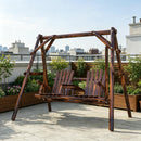 Wooden Porch Swing with Stand, 2-Seat Patio Swing Chair with Center Table