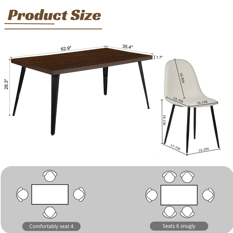 Modern 5-Piece Dining Set with Beige Upholstered Chairs