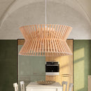 Wooden Color Chandelier, 17.7'' Pendant Light Fixture with Boho Wicker Shade, 3-Light Wood Farmhouse Ceiling Light for Living Room, Bedroom, Kitchen Island
