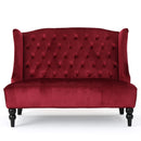 Nurturing Upholstered Loveseat with Wing Back and Diamond Tufting, Wine Red