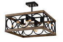 4-Light Square Kitchen Island Lights Ceiling Light Farmhouse Dining Room Light Fixture, Wood and Black Metal Rectangular Ceiling Light, Ceiling Lighting for Living Room,Conference Room, Home Office