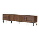 Modern 78 inch TV Stand for TVs up to 85 inches with Fluted Door, Cable Management, Soft-Closing Hinges, Solid Wood Legs in Walnut Finish