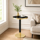 23.6' Round MDF sprayed with UV paint countertop, marble texture, stainless steel edging, metal table legs, modern light luxury edge/coffee table.