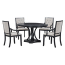 TREXM Retro 5-Piece Dining Set Extendable Round Table and 4 Chairs in Black Oak Finish with MDF Top and LVL Rubber Wood Frame