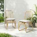 Outdoor PE Wicker Dining Chairs with Washable Cushion Set of 2, Durable Rattan Chairs for Patio, Natural Color