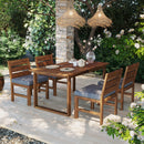 U_STYLE Farmhouse 5-Piece Outdoor Patio Dining Set with Adjustable Legs,Acacia Wood Dinning Set for 4,Suitable for Backyard, Garden, or Deck