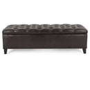 Ottoman Bench with Storage, Dark Brown PU Surface, Rubber Wood Legs, 300 lbs Capacity