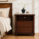 28'Nightstand with Charging Station, Rustic Brown Nightstand, 2 Drawers End Table, Bedside Table Walnut for bedroom