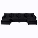 Modular Sectional Sofa, Oversized Deep Seat U Shaped Couch Set, Comfy Cloud Couches with Movable Ottomans, Black Chenille