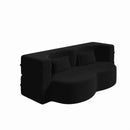 Modern Floor Sofa with 2 Pillows,Convertible Teddy Fabric Foam Filled Sleeper Sofa Bed,15 ' Full Size Folding Mattress for Living Room,Guest Bed,Playroom,No Assembly Required,Black