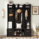 U-Can 5-in-1 Entryway Bench with Coat Rack, 7 Sturdy Hooks, 2 Spacious Drawers and Adjustable Shelves, 58.8'' Wide Hall Tree with Metal Handles for Hallway, Entryway, Living Room