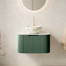 DINA 24' Bathroom Vanity&Sink, Floating Curved Edges Striped Storage Plywood Bathroom Cabinet with Drawer, Matte White Bowl Vessel Ceramic Basin&Sintered Stone Top, Pre-assembled, Dark Green Color