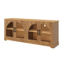 Farmhouse TV Stand with Semi-Arched Glass Doors for TVs Up to 70', Elegant Two-Tone Media Console with Adjustable Shelves, Wood Grain Sideboard with Cable Management for Living Room, Brown+Natural