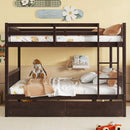 full Over full Rubber Wood Bunk Bed with 2 Drawers, Convertible into 2 full Beds, full Size Bunk Bed with Ladder and Safety Guardrails ,Espresso