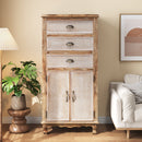 Rustic Wooden Storage Cabinet with Decorative Cutout Door & 3 Drawers, Tall Narrow Organizer for Living Room, Bedroom(antique white)