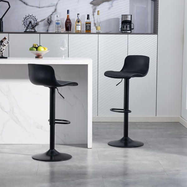 Bar Stools Set of 2 – Modern PU Leather Counter Height Barstools with Back, Height Adjustable Swivel Kitchen Island Chairs, Armless, Large Base-Black