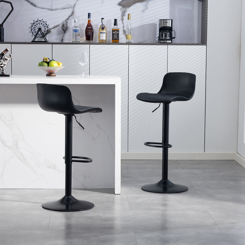 Bar Stools Set of 2 – Modern PU Leather Counter Height Barstools with Back, Height Adjustable Swivel Kitchen Island Chairs, Armless, Large Base-Black