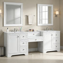 84' Double-Sink Bathroom Vanity, 2 Ceramic Sinks and a Engineered Stone Countertop, Large storage Bathroom Vanity with Silver Metal Knobs and 6 Drawers, Soft Closing Design, White