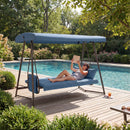 3-in-1 Hanging Patio Swing Bed with Adjustable Canopy, 3-Seater Supports 600 lbs, 45° Tilt Canopy, Outdoor Waterproof & Rust-Resistant, BLUE