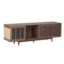 Mid-century modern style Walnut TV STAND Cat house pet friendly With Sliding door flip-down