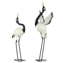 Outsunny Heron Garden Statues, 35.5' & 40.5' Standing Bird Sculptures, Metal Yard Art Decor for Lawn, Patio, Backyard, Landscape Decoration Set of 2, White & Black