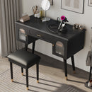 Elegant Vanity Makeup Table & Chair Set, Modern Dressing Table with Organizer, Writing Desk, Charging Port, Black