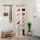 7 Tier Rotating Shoe Rack, High Bottom Design Rotating Shoe Rack Tower, Free Standing 360° Spinning Shoe Organizer, Round Display Spinning Shoe Rack Tower, Fits 28 Pairs of Shoes (White)