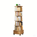 6 Tier Rotating Bookshelf with Wheels and Drawer, 360° Spinning Design, Space Saving Storage, for Home and Office, Wood MDF